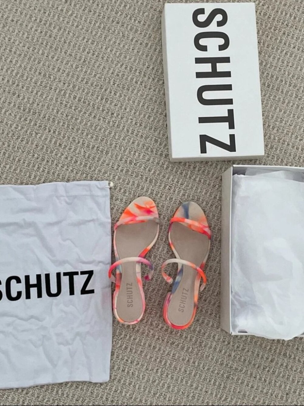 SCHUTZ MULTICOLORED TIE DYE SANDALS
